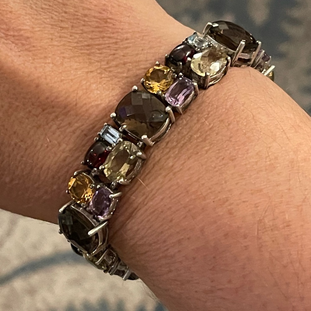 Multi Gemstone Heavy Solid Sterling Silver Bracel… - image 4